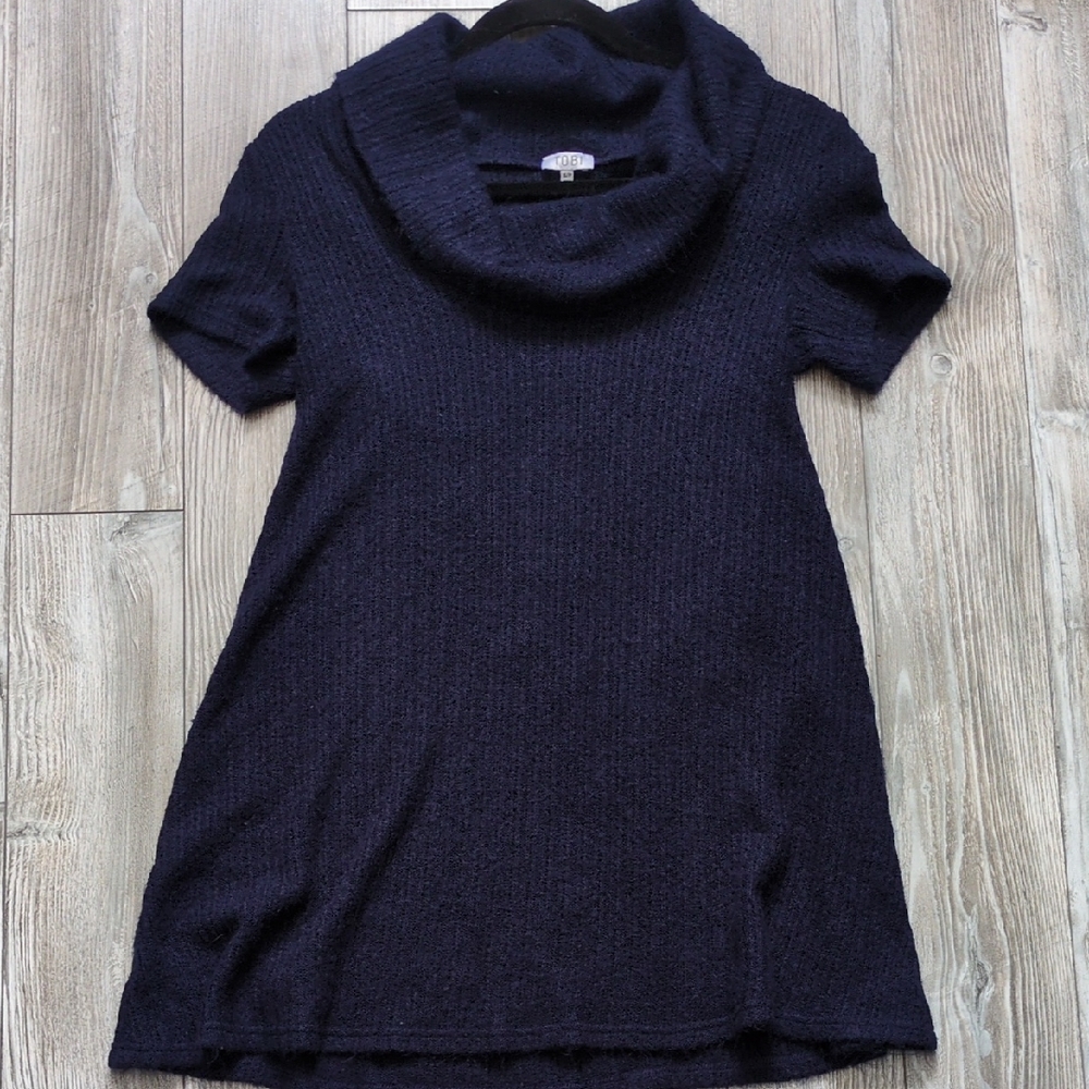 Tobi Navy Short-Sleeve Cowl Neck Sweater Dress S